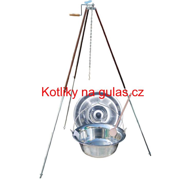 Nerezový kotlík 30 L (1,2 mm) + teleskopická trojnožka s pojistnou kladkou + poklice