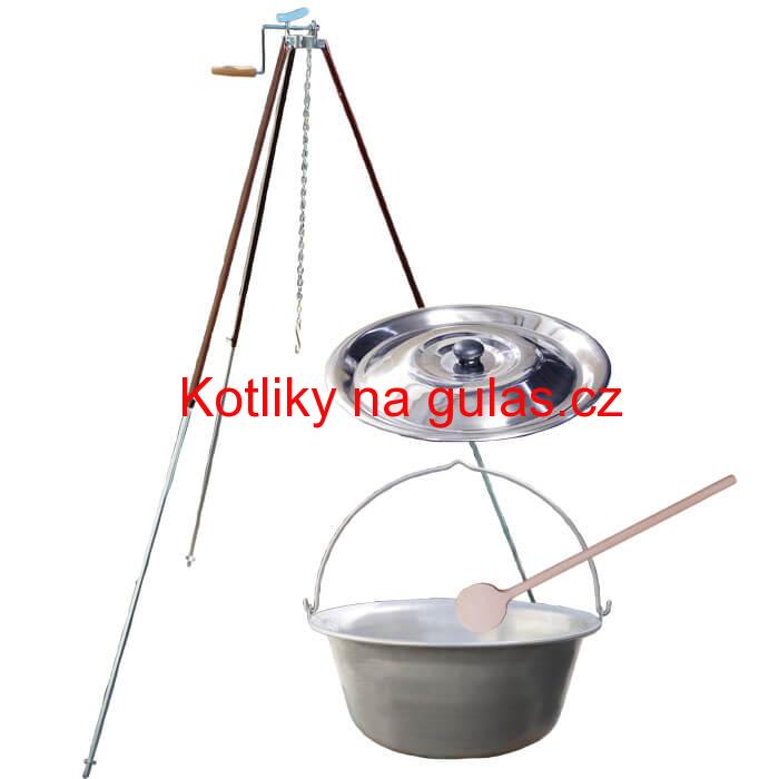 Nerezový kotlík 30 L (1,5 mm) + teleskopická trojnožka s pojistnou kladkou + poklice
