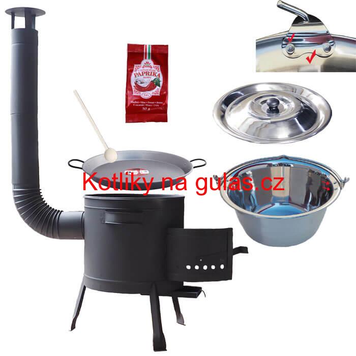 Zesílený nerezový kotlík 15 L (0,8 mm) + Paella ocelová pánev + nízká žáruvzdorná kotlina 36 cm PLUS 600