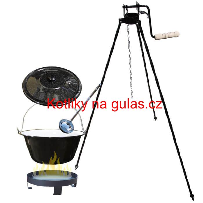 Smaltovaný kotlík 16 L (1,2 mm) + Ohniště + stojan s kladkou VAR