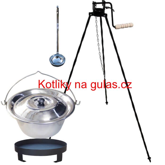 Nerezový kotlík 22 L (0,8 mm) + Ohniště + stojan s kladkou VAR
