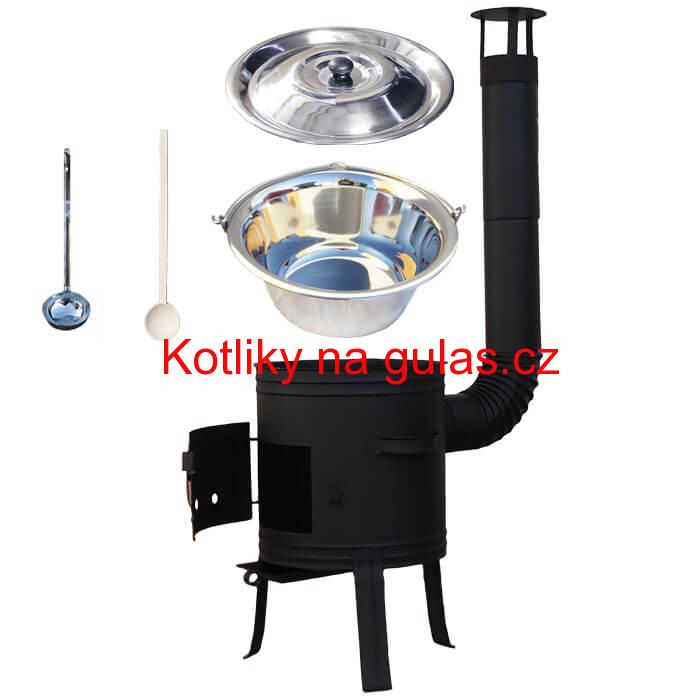Nerezový kotlík 10 L (1,2 mm) + nízká žáruvzdorná kotlina 33 cm PLUS 700 + vařečka a naběračka