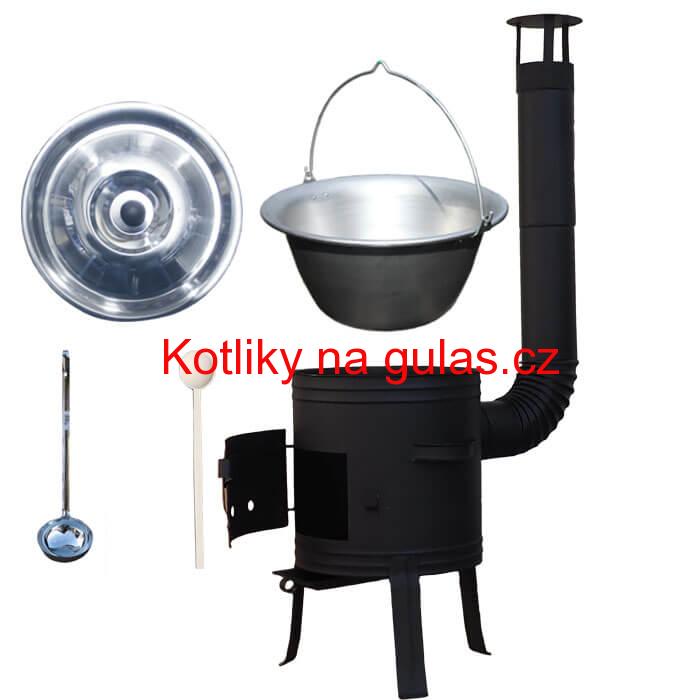 Nerezový kotlík 10 L (1,5 mm) + nízká žáruvzdorná kotlina 33 cm PLUS 700 + vařečka a naběračka