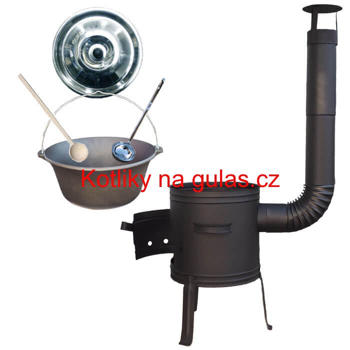 Litinový kotlík 10 L + nízká žáruvzdorná kotlina 33 cm PLUS 700 + vařečka a naběračka