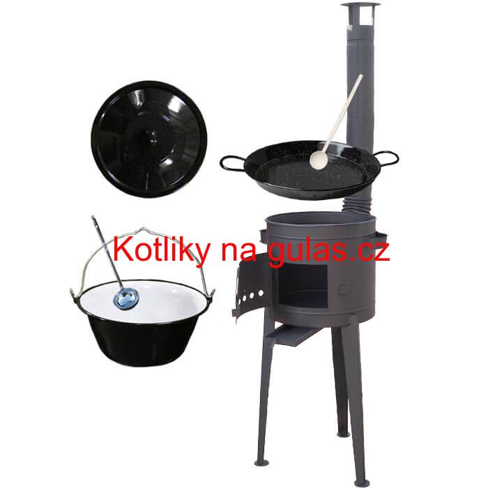 Smaltovaný kotlík 20 L (1,2 mm) + Paella smaltovaná pánev 46 cm + žáruvzdorná vysoká kotlina 42 PLUS 600