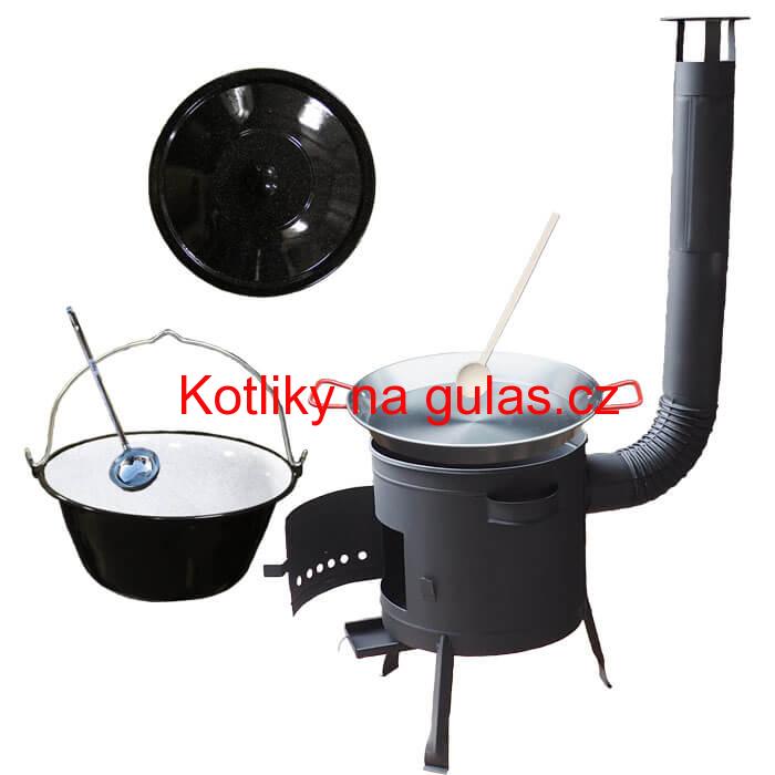Smaltovaný kotlík 20 L + Paella ocelová pánev 46 cm + žáruvzdorná nízká kotlina 42 PLUS 600