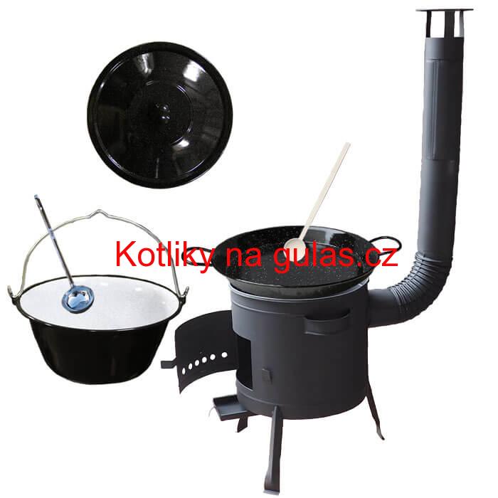 Smaltovaný kotlík 16 L + Paella smaltovaná pánev 42 cm + žáruvzdorná nízká kotlina 39 PLUS 600