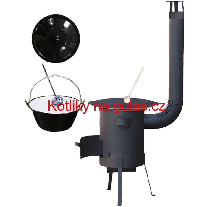 Smaltovaný kotlík 20 L + Litinová pánev 45 cm + žáruvzdorná kotlina 42 PLUS 600 s roštem na popel 4 mm