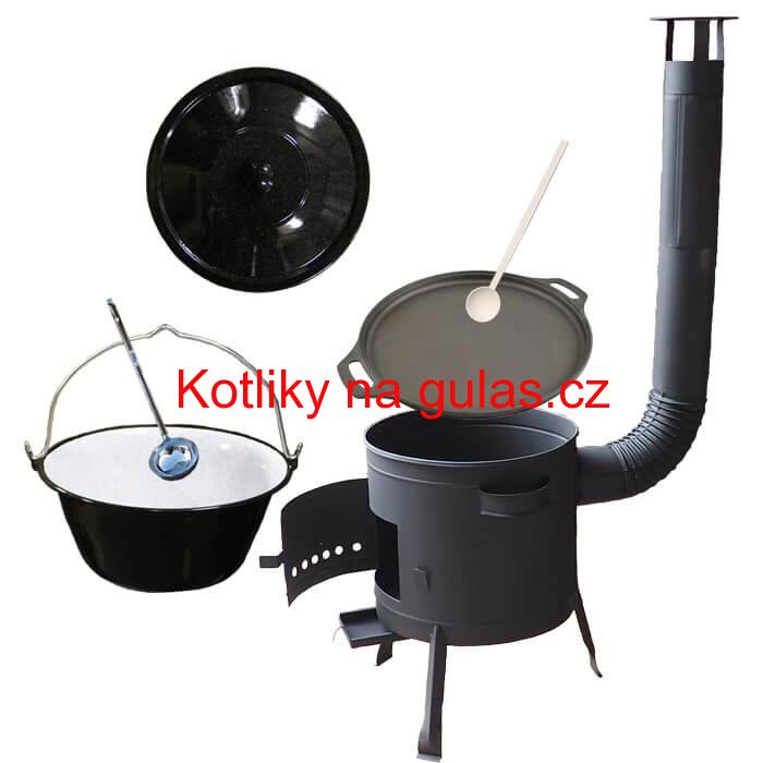 Smaltovaný kotlík 20 L (1,2 mm) + Litinová pánev 43 cm + žáruvzdorná kotlina 42 PLUS 600