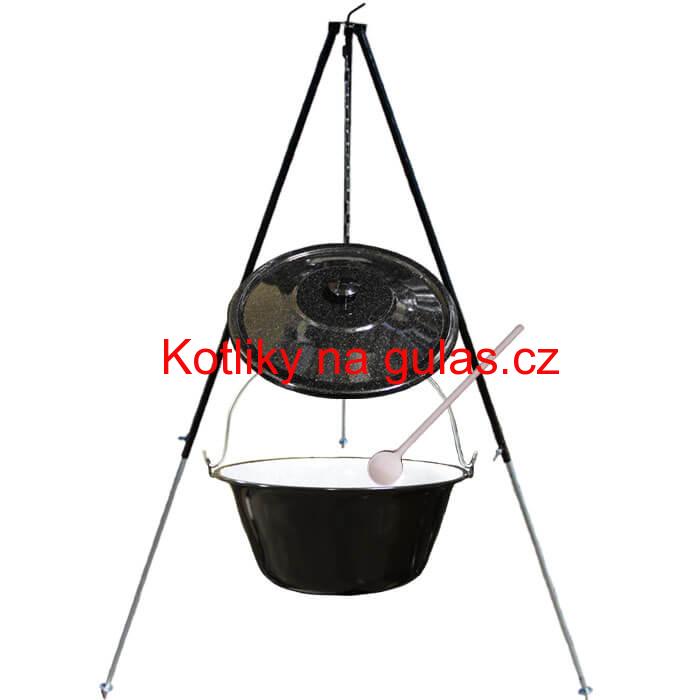 Smaltovaný kotlík 50 L + poklice + teleskopicka trojnožka 1,7 m
