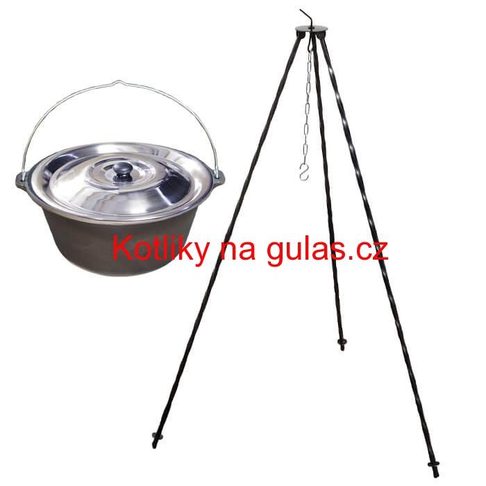 Litinový kotlík 7,2 L + poklice + trojnožka 1,2 m