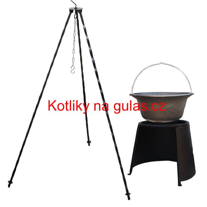 Litinový kotlík 16 L + chránič plamene 43 cm + trojnožka 1,2 m