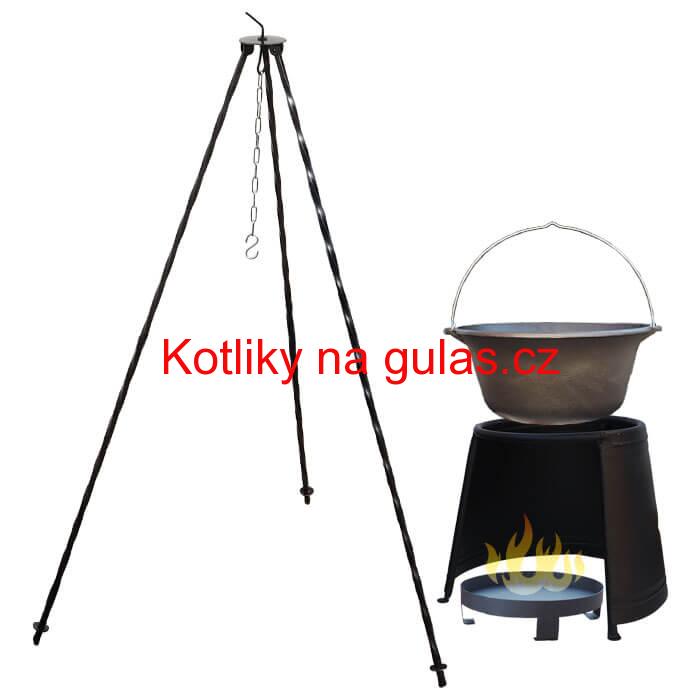 Litinový kotlík 10,8 L + chránič plamene 37 cm + ohniště 36 cm + trojnožka 1,2 m
