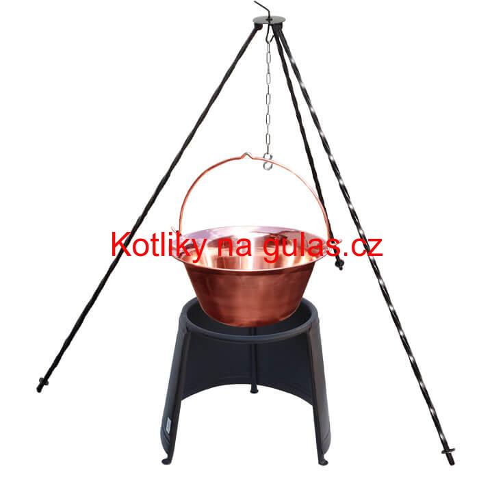 Měděný kotlík 10 L (1,2 mm) + chránič plamene 37 cm + trojnožka 1,2 m