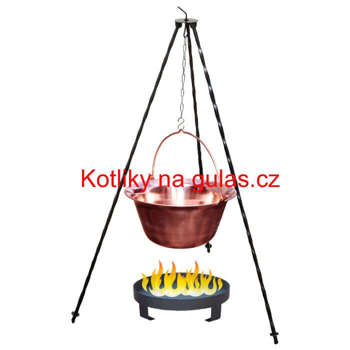 Měděný kotlík 14 L (1,2 mm) + trojnožka 1,2 m + ohniště 36 cm