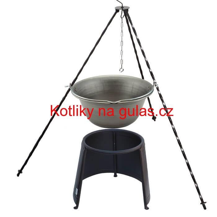 Železný kotlík 6 L (0,75 mm) + chránič plamene 32 cm + trojnožka 1,2 m