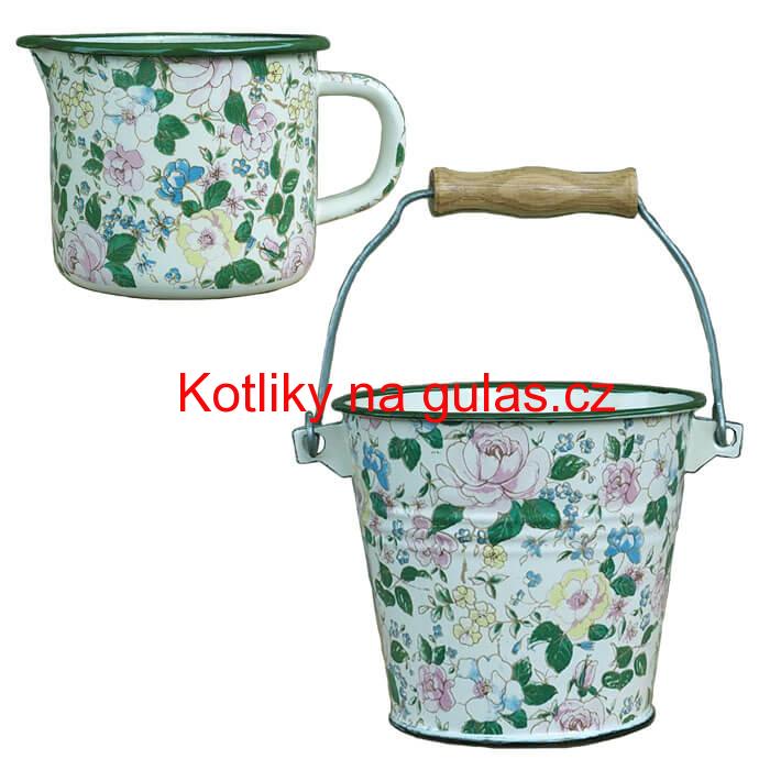 Smaltovaný hrnek s výlevkou 1 L + vědro 1 L DECOR