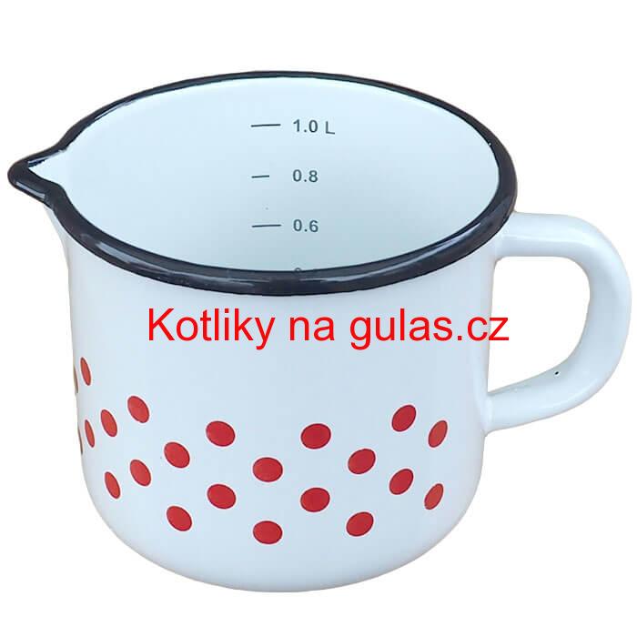 Smaltovaný hrnek s výlevkou 1 L - tečkovaný