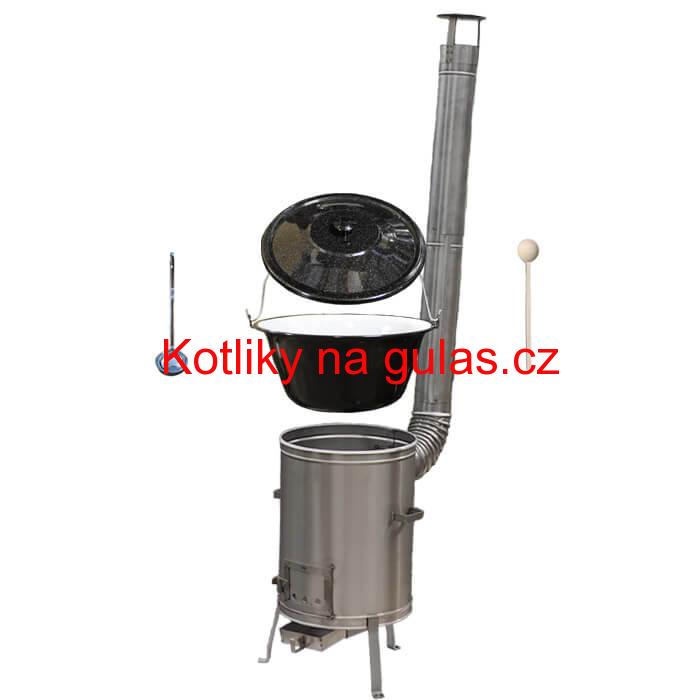 Smaltovaný kotlík 30 L (1,2 mm) + nerezová kotlina 45 cm LUX + vařečka a naběračka