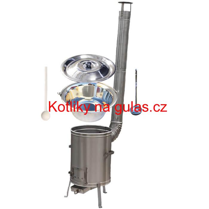 Nerezový kotlík 30 L (0,8 mm) zesílený s nýty + nerezová kotlina 45 cm LUX + vařečka a naběračka