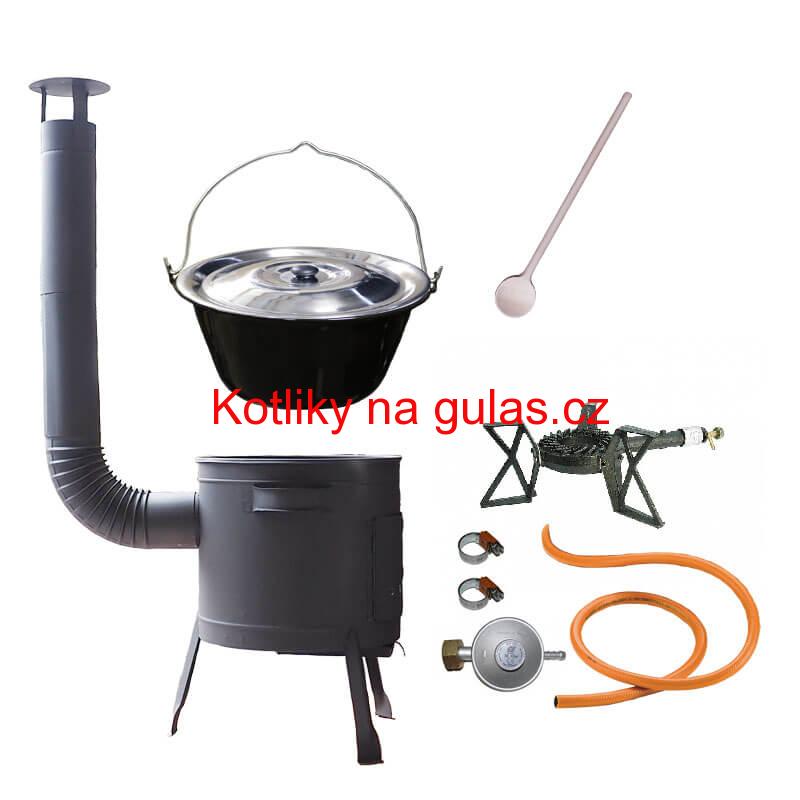 Smaltovaný kotlík (1,2 mm) 25 L + litinový hořák 5,5 kW + nízká kotlina 42 PLUS 600 + nerezová poklice INOX