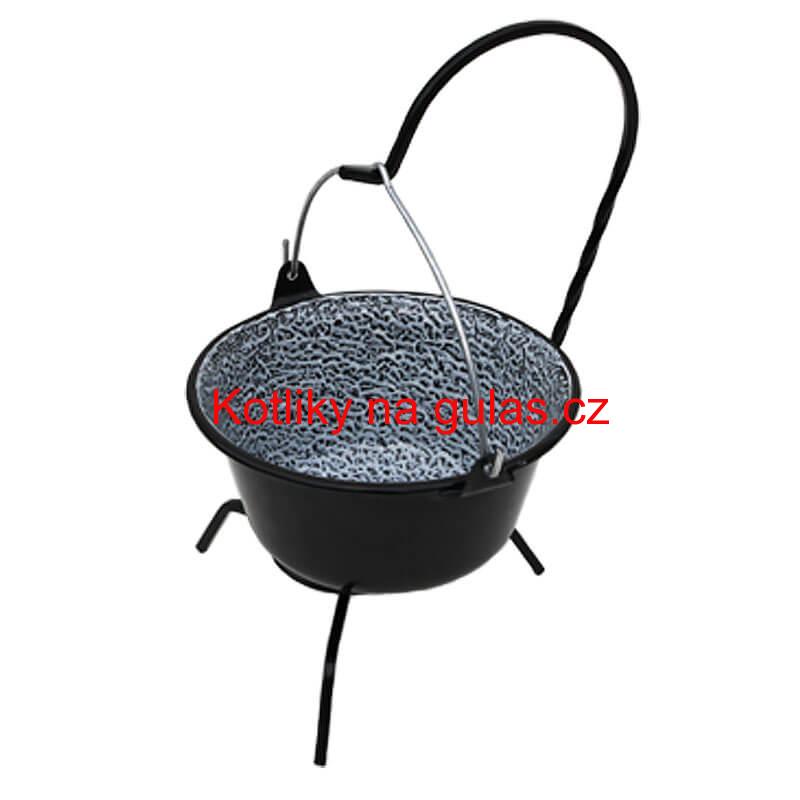 Servírovací kotlík na guláš smaltovaný černý 0,8 l + stojánek
