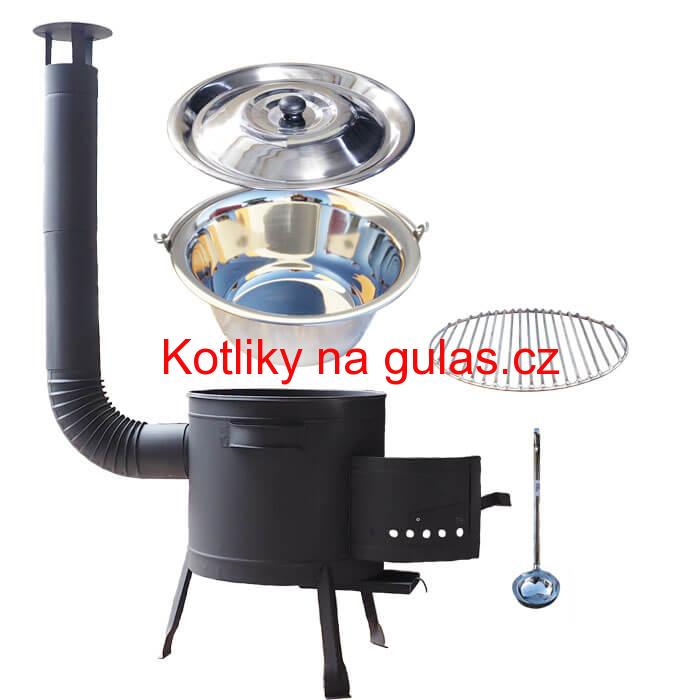 Nerezový kotlík 20 L (1,2 mm) INOX + Nerezový rošt 45 cm + nízká žáruvzdorná kotlina 42 cm PLUS 600
