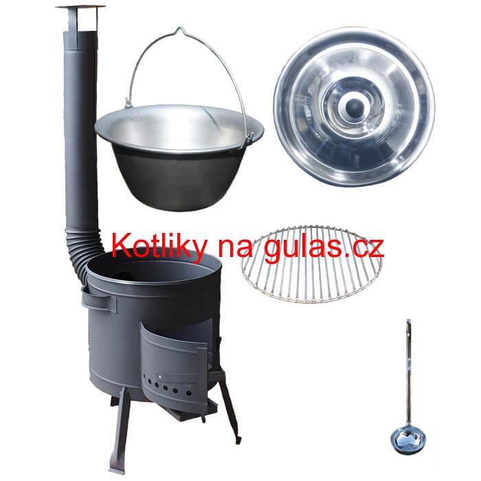 Nerezový kotlík 20 L (1,5 mm) + Nerezový rošt 45 cm + nízká žáruvzdorná kotlina 42 cm PLUS 600