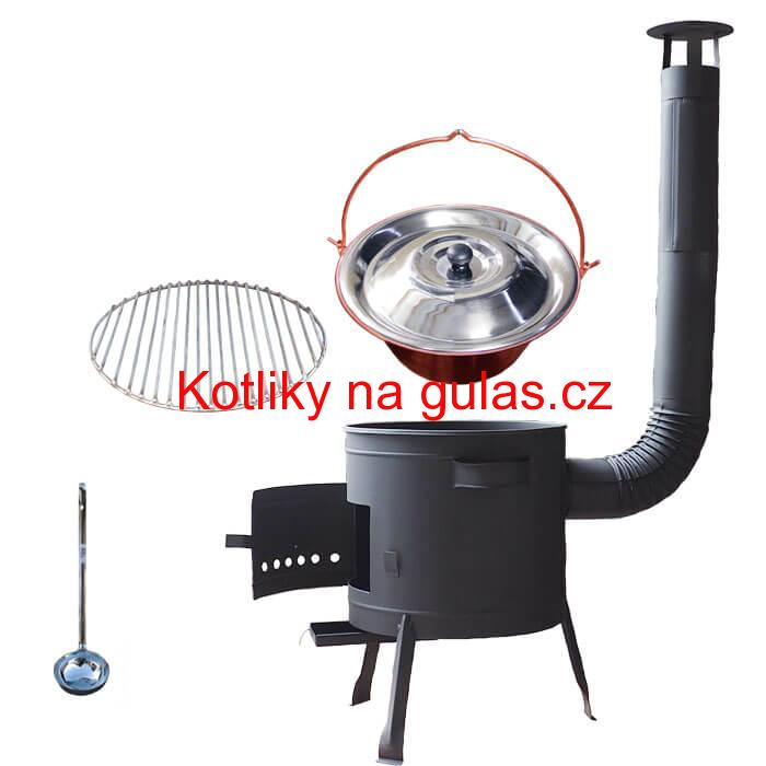 Měděný kotlík 20 L (1,2 mm) + Nerezový rošt 45 cm + nízká žáruvzdorná kotlina 42 cm PLUS 600
