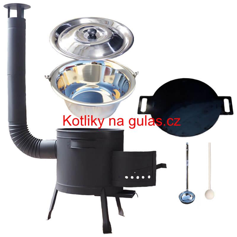 Nerezový kotlík 14 L (0,8 mm) INOX + železná pánev 38 cm UNI + kotlina 36 cm PLUS 600