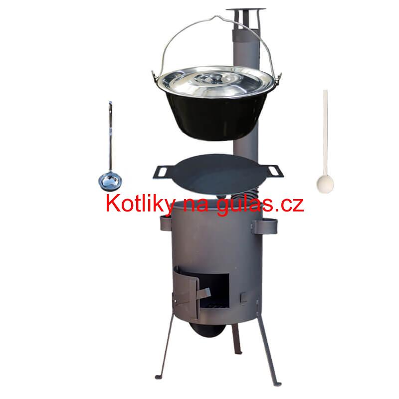 Smaltovaný kotlík 13 L + železná pánev 38 cm UNI + žáruvzdorná kotlina kotlina 36 cm PLUS 600 4 MM