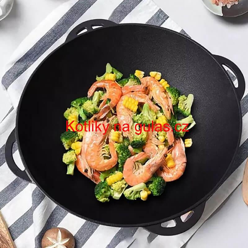 Litinový wok s poklicí (panvicí) 37 cm 3 v 1