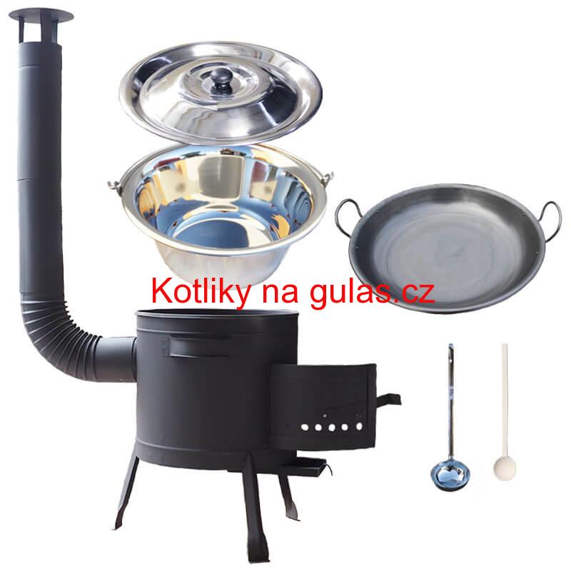 Nerezový kotlík 20 L (1,2 mm) + železná pánev 46 cm WOK + nízká žáruvzdorná kotlina 42 cm PLUS 600