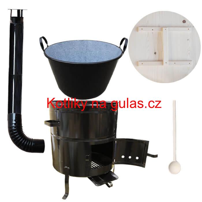 Zabijačkový smaltovaný kotel 100 L + kovová kotlina 60 cm + vařečka