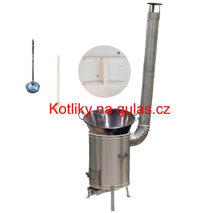 Zabijačkový nerezový kotel 100 L + nerezová kotlina 60 cm + naběračka a vařečka