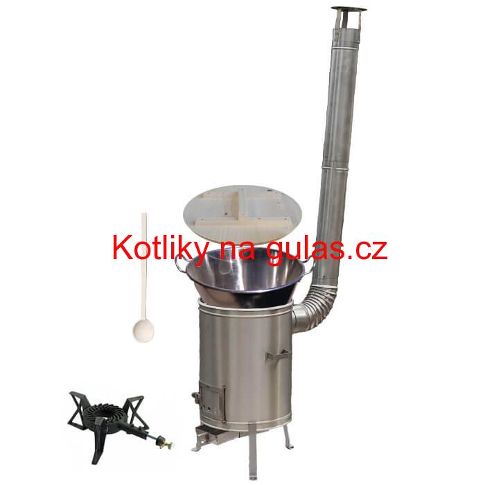 Zabijačkový nerezový kotel 100 L + nerezová kotlina 60 cm + hořák 7 kW a vařečka