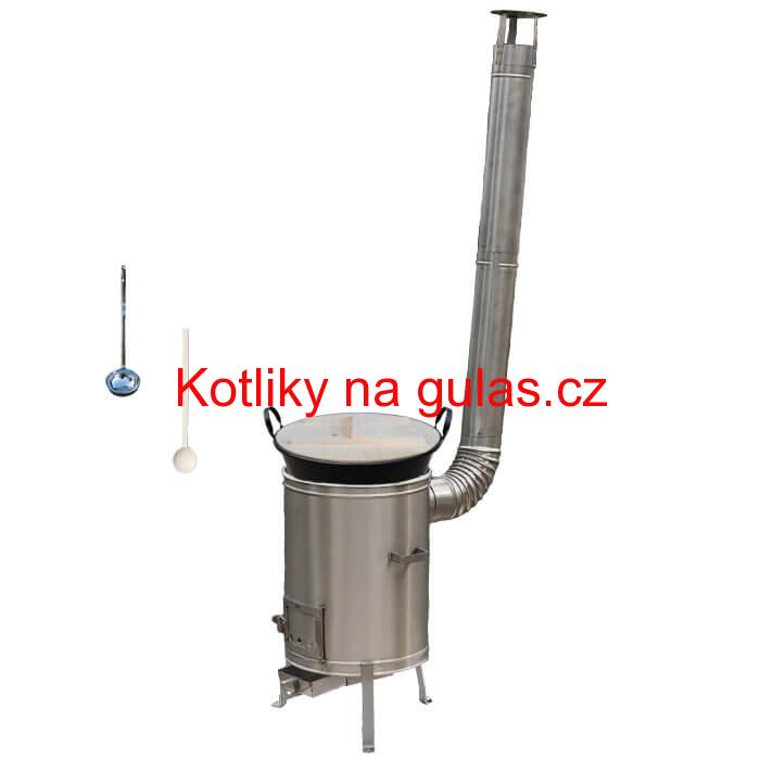 Zabijačkový smaltovaný kotel 100 L + nerezová kotlina 60 cm + vařečka a naběračka