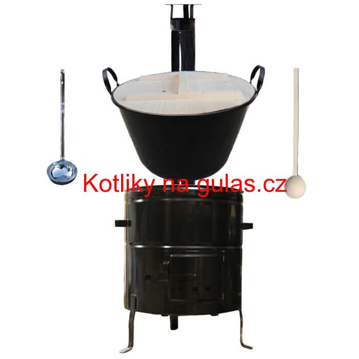 Smaltovaný kotel 100 L + kovová kotlina 60 cm + vařečka a naběračka BIG PARTY
