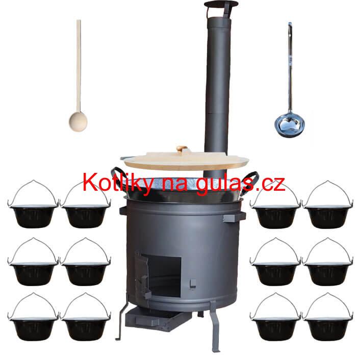  Smaltovaný kotel 100 L + servírovací kotlíky (24 ks) + vařečka a naběračka BIG PARTY PLUS 600