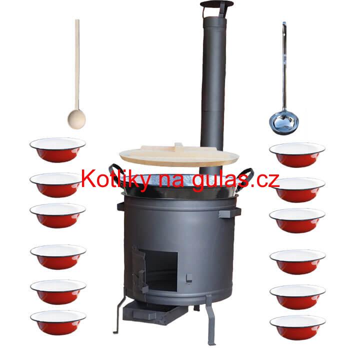 Smaltovaný kotel 100 L + smaltované talíře 12 ks + vařečka a naběračka BIG PARTY PLUS 600