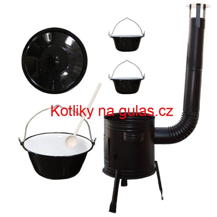 Smaltovaný kotlík 30 L (1,2 mm) + kovová kotlina 45 CLASSIC (KOV) + 2 smaltované servírovací kotlíky 0,8 L
