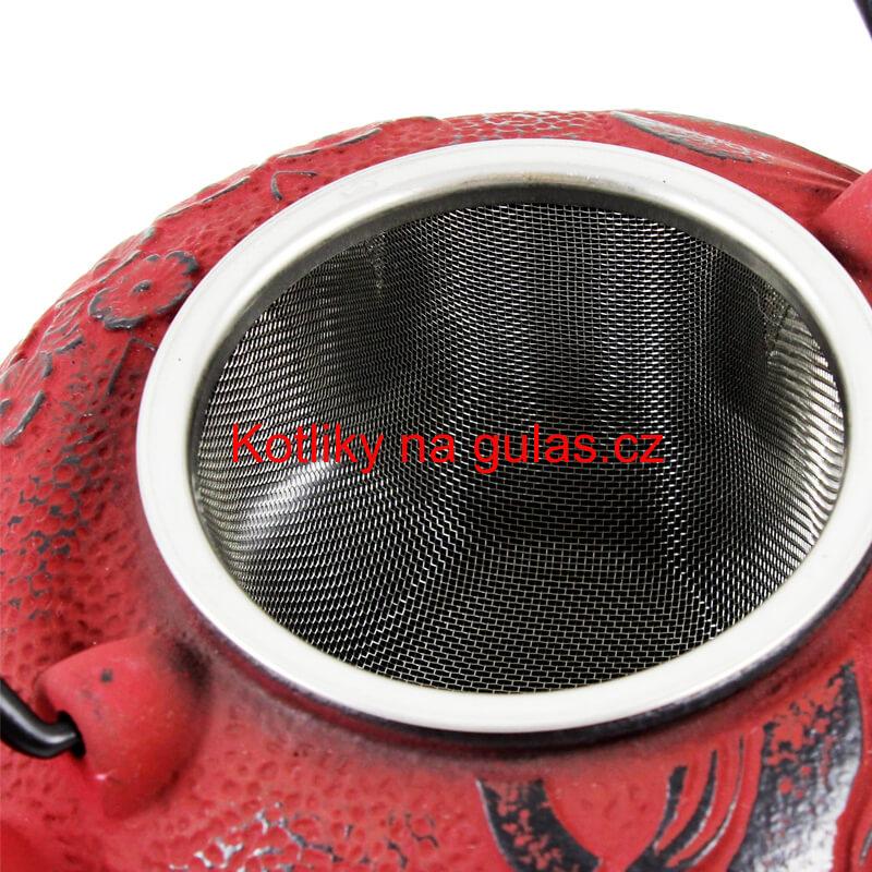 Litinový čajník 600 ml červený