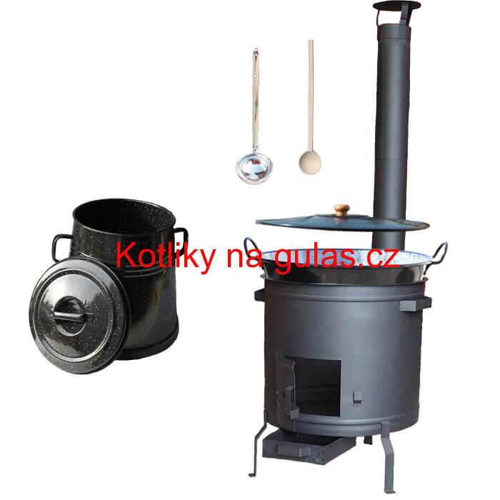 Smaltovaný kotel 50 L + žáruvzdorná kotlina 50 cm PLUS 600 + Nádoba na sádlo 10 L