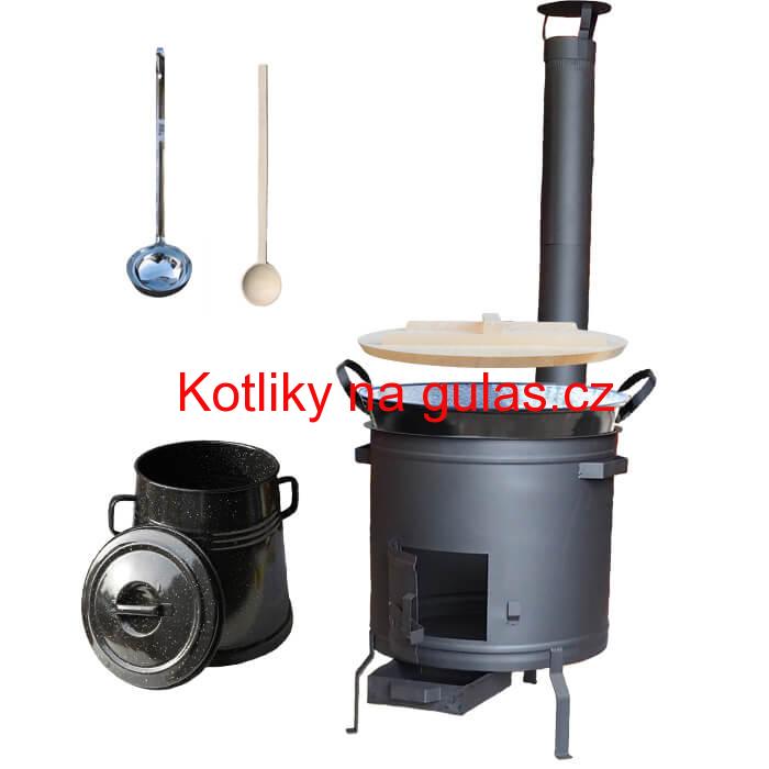 Smaltovaný kotel 100 L + žáruvzdorná kotlina 60 cm PLUS 600 + Nádoba na sádlo 10 L