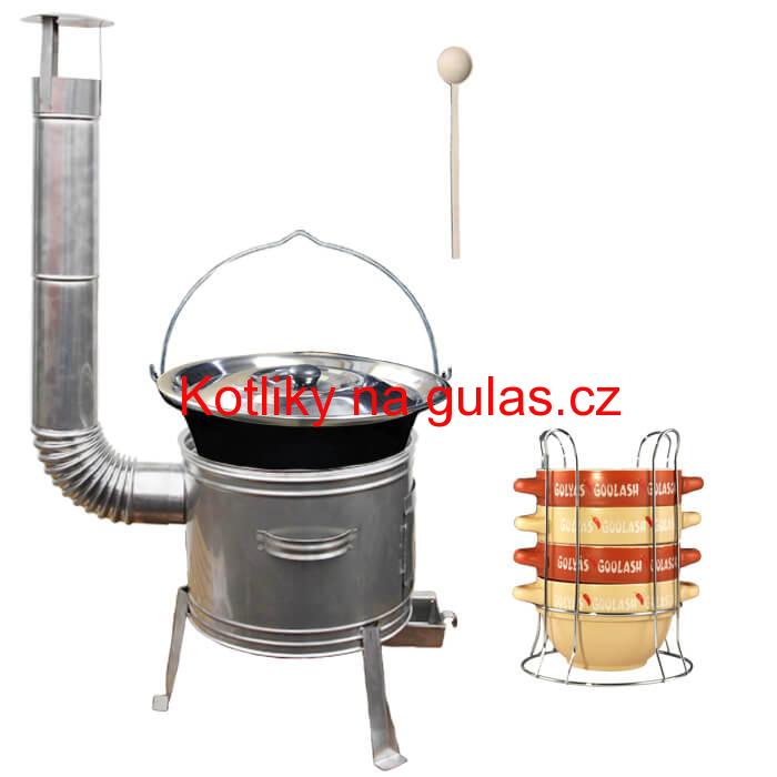 Smaltovaný kotlík 22 L (1,2 mm) + misky na guláš 4 ks + nerezová kotlina 42 cm TOPLUX