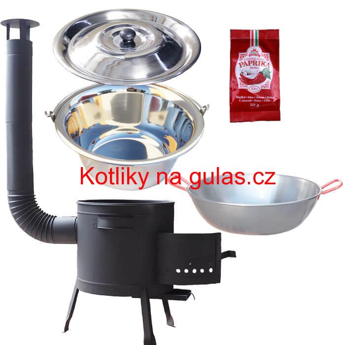Nerezový kotlík 22 L (0,8 mm) INOX + Pánev PAELLA (WOK) 45 cm + sladká paprika 50 g + nízká kotlina 42 PLUS 600