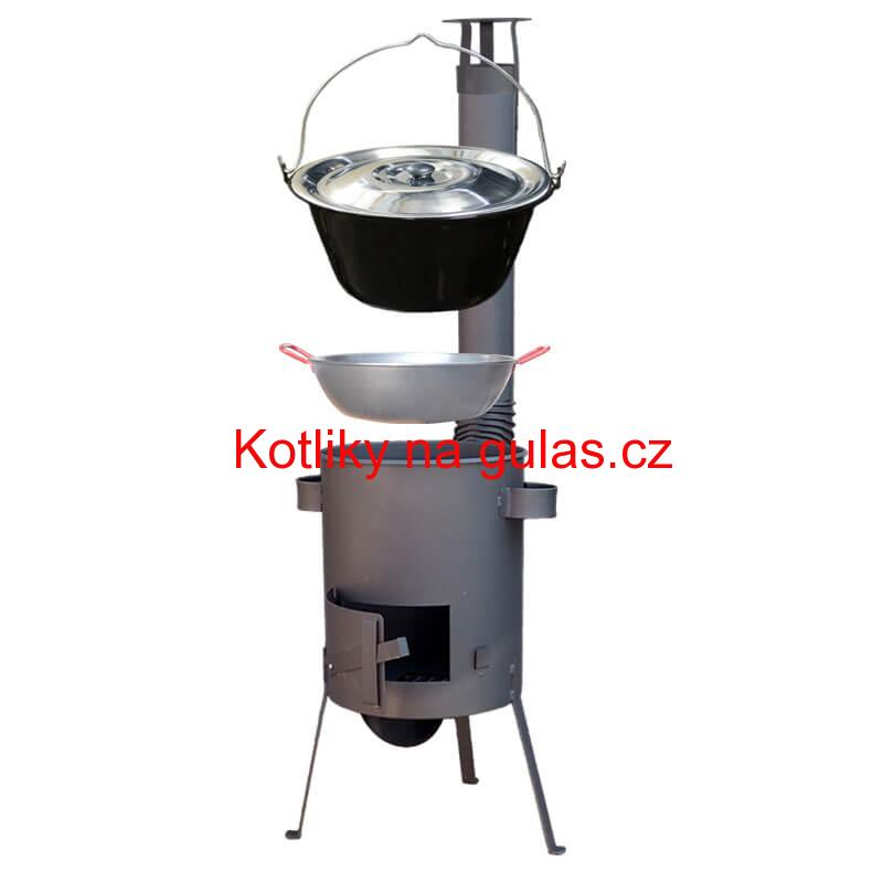 Smaltovaný kotlík 22 L + Pánev PAELLA (WOK) 45 cm + sladká paprika 50 g + žáruvzdorná kotlina 42 PLUS 600 s roštem na popel 4 mm