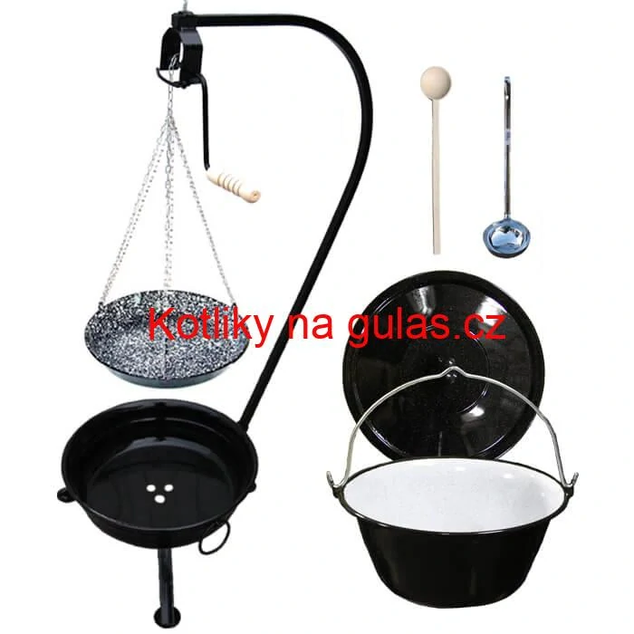 Smaltovaný kotlík 10 L (1,2 mm) + smaltovaná pánev + přenosné ohniště