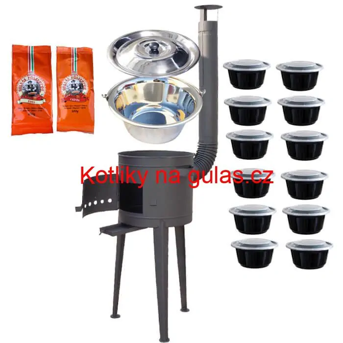 Nerezový kotlík 22 L (0,8 mm) INOX + vysoká žáruvzdorná kotlina 42 cm PLUS 600 + misky 12 ks + 2 x pepř na guláš 100 g