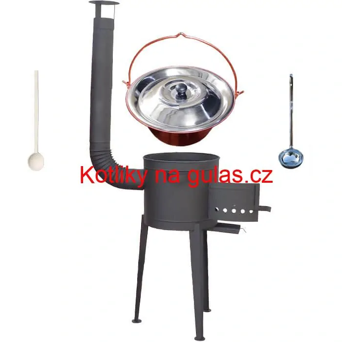 Měděný kotlík 20 L (1,2 mm) + vysoká žáruvzdorná kotlina (2,0 mm) HODO 42 cm PLUS 600 + vařečka + naběračka